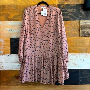 ENTRO NWT Boho Cocoa Print Tiered Long Sleeve Dress L